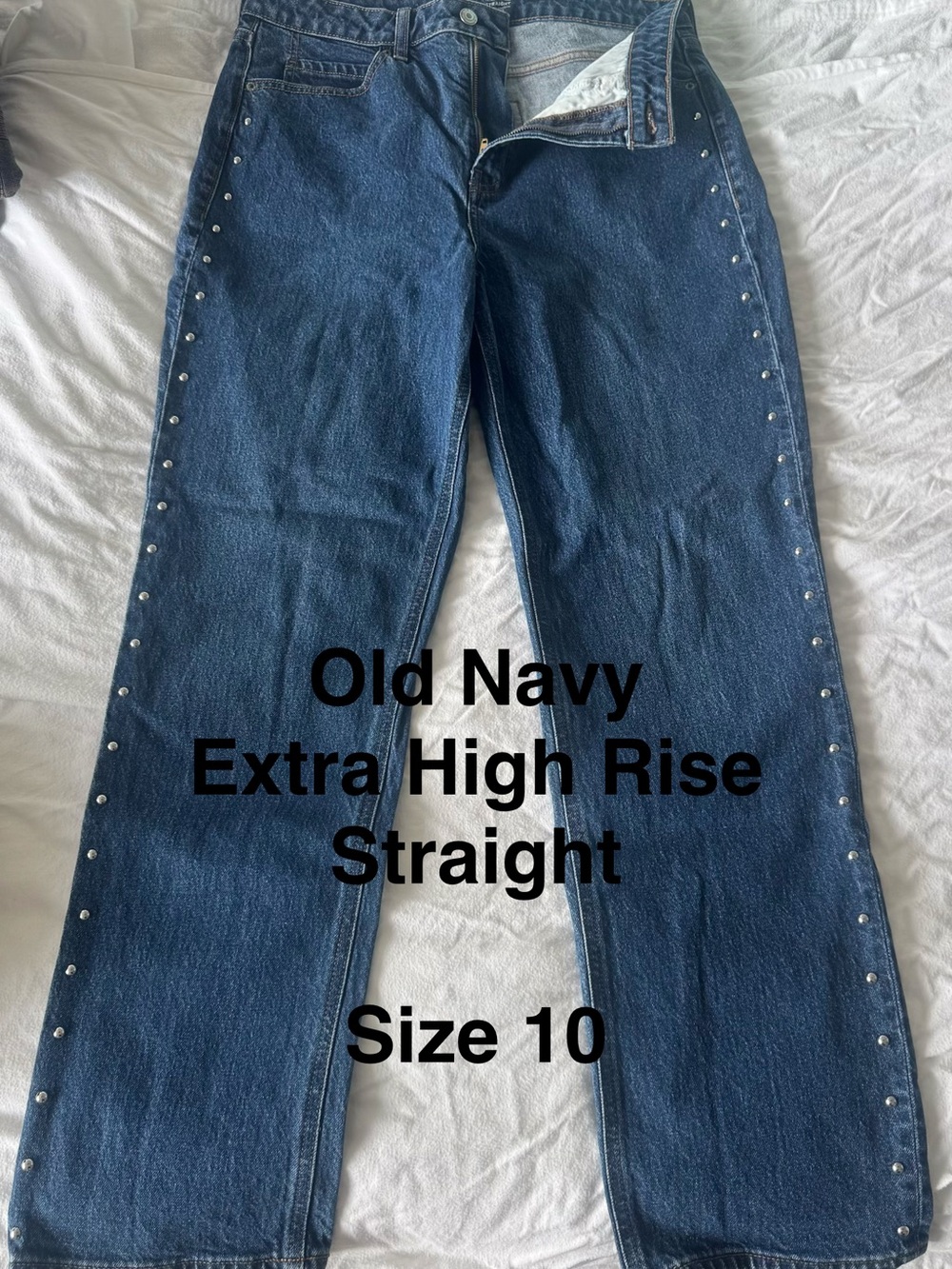 Old Navy Dark Blue High-Rise Straight Jeans with Studded Side Trim